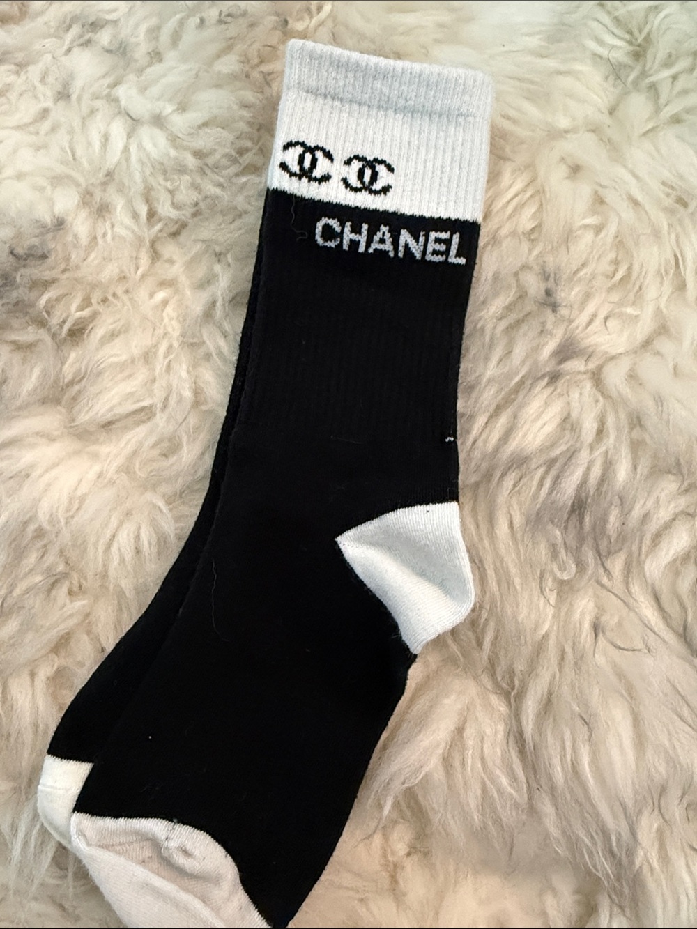 CC Boutique Black and White Logo Crew Socks